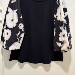 Chico's Black Top with Cream Floral Sleeves